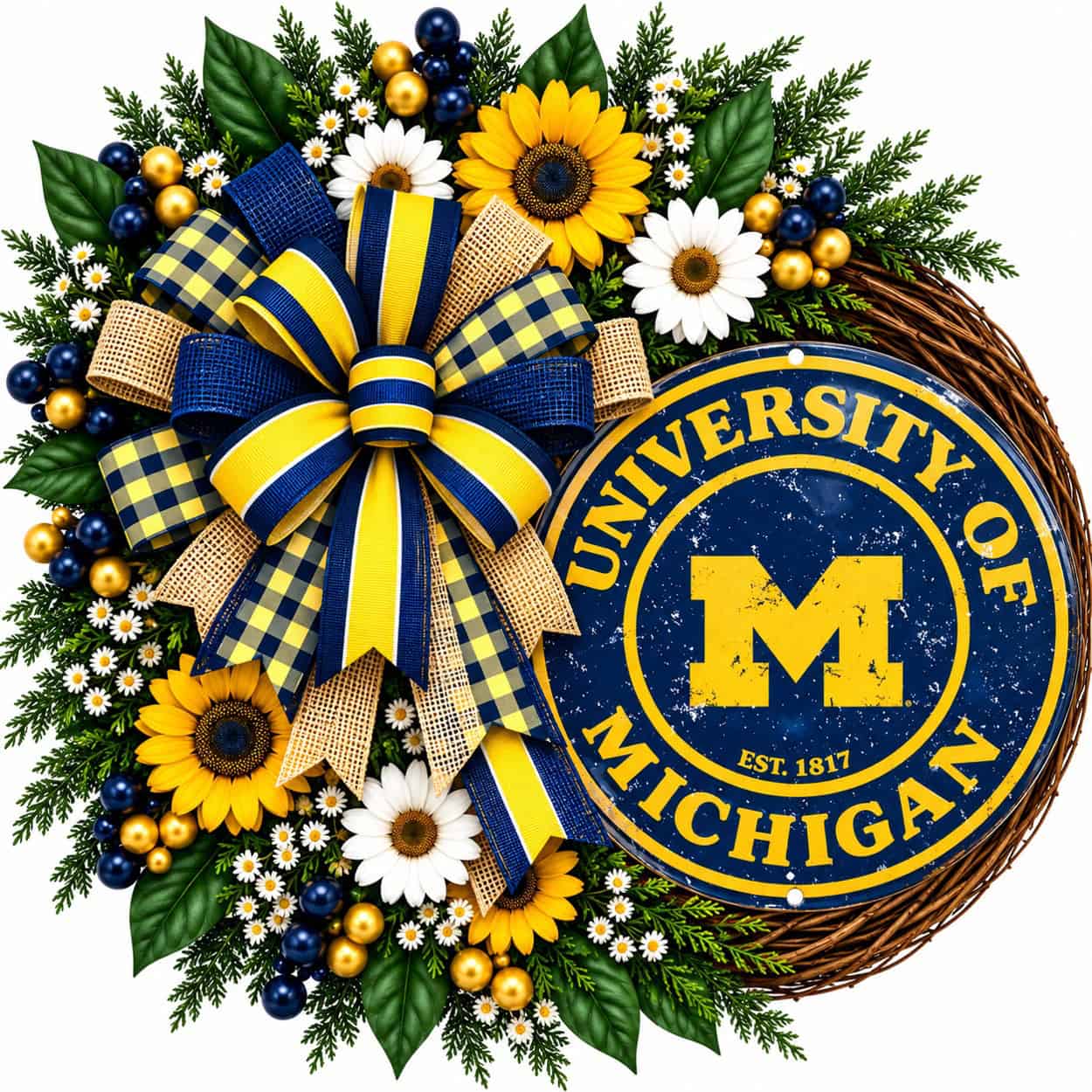 Michigan Round Metal Sign on a grapevine wreath
