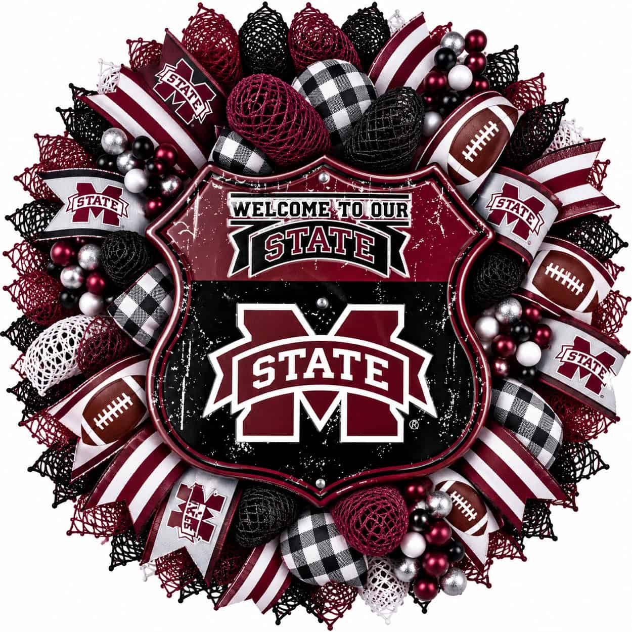 Mississippi State Shield Sign on a deco mesh wreath