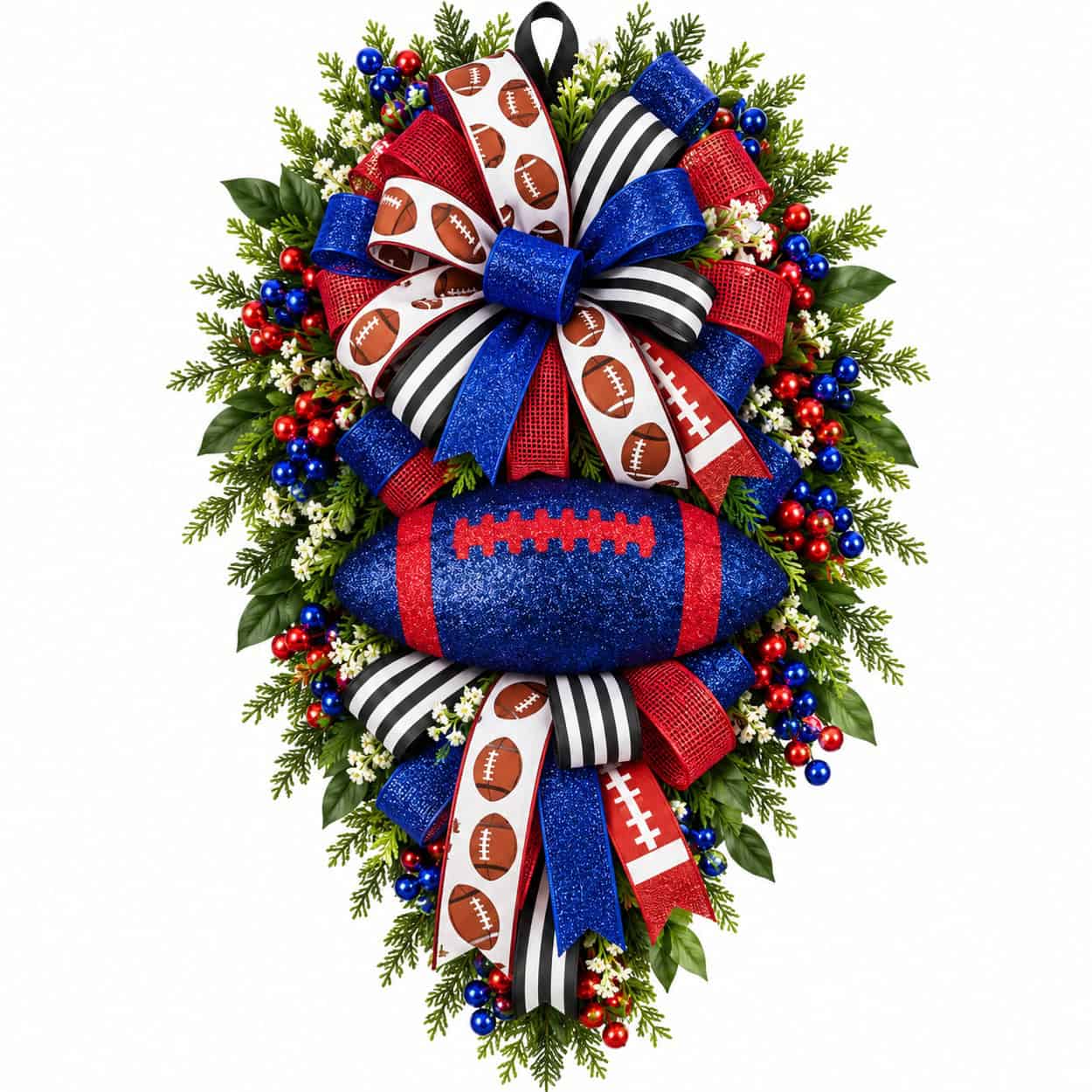 Navy Red football teardrop wreath