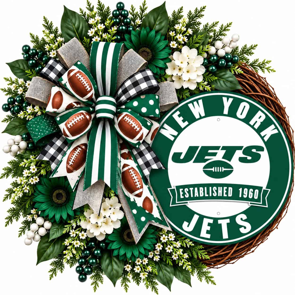 New York Jets Round Metal Sign on a grapevine wreath