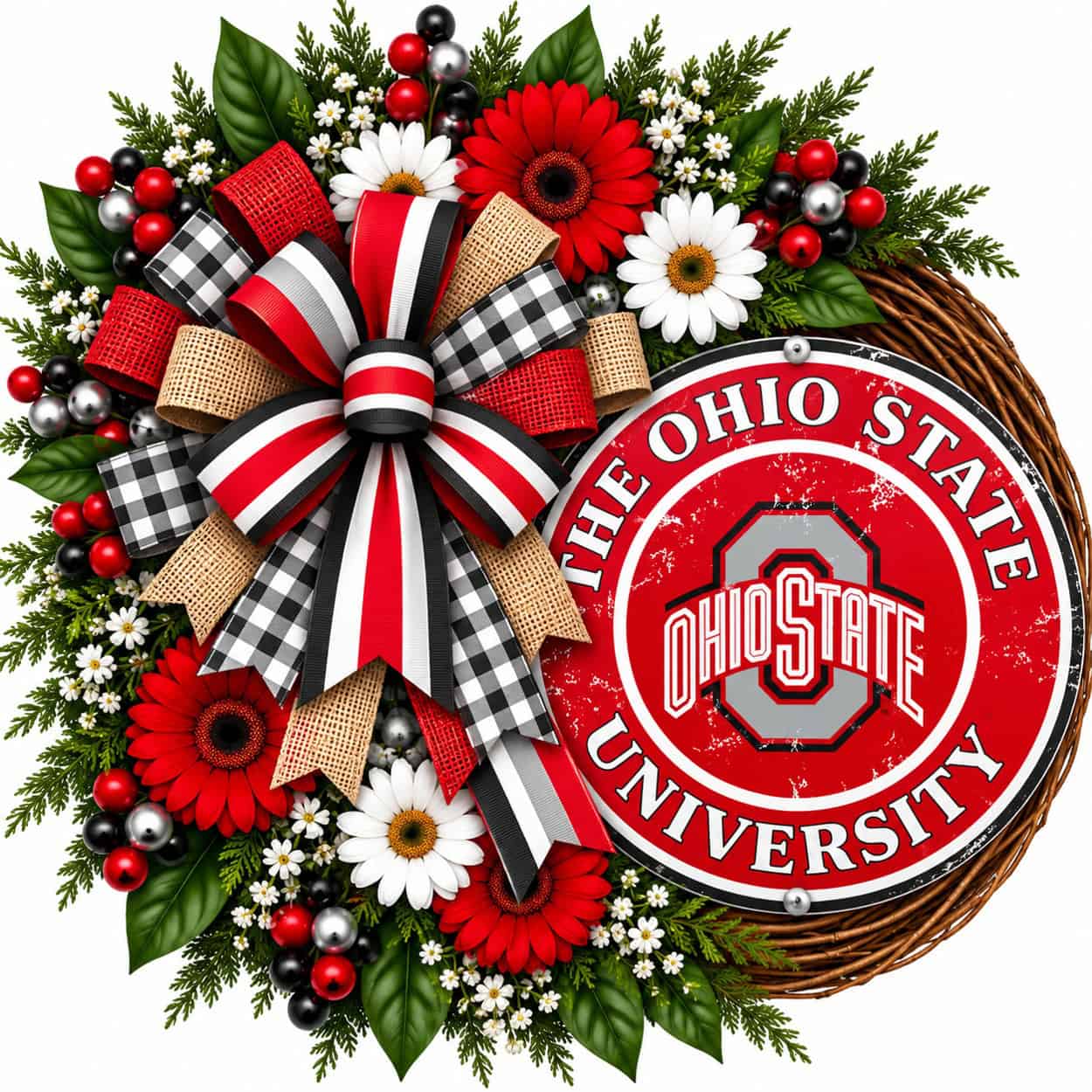 Ohio State Buckeyes football grapevine wreath