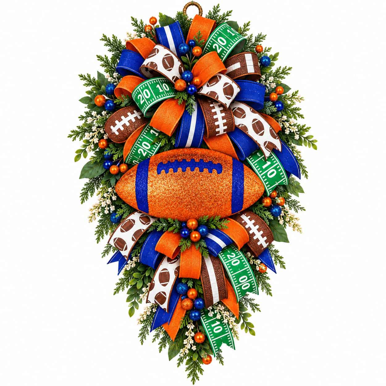Orange Blue football teardrop wreath