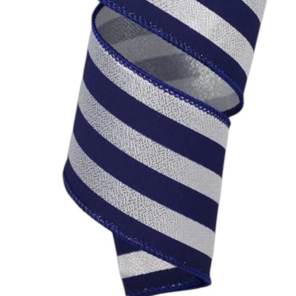 2.5" Navy Silver Stripe Ribbon - 10 yards