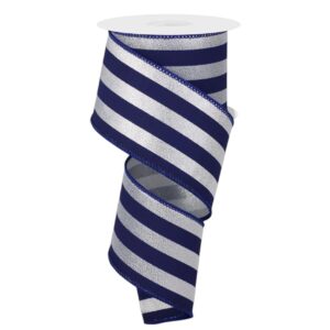 2.5" Navy Silver Stripe Ribbon - 10 yards