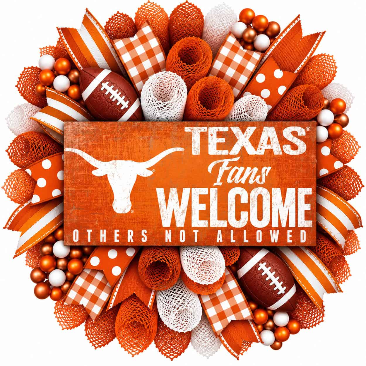 Texas football wreath featuring a Fans Welcome sign