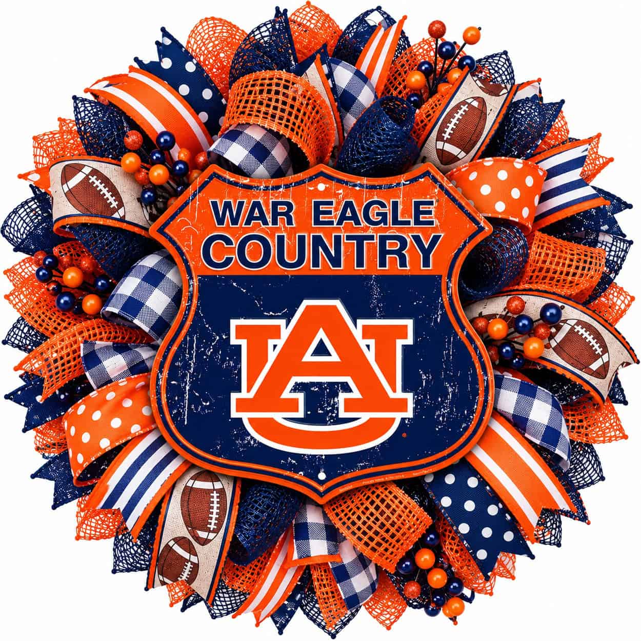 Auburn Tigers Shield Sign on a deco mesh wreath